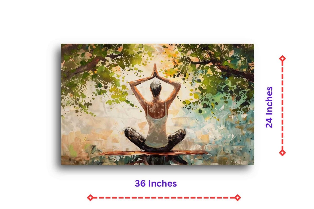 Yoga: Breathing with the Leaves Canvas Wall Painting (36 x 24 Inches)