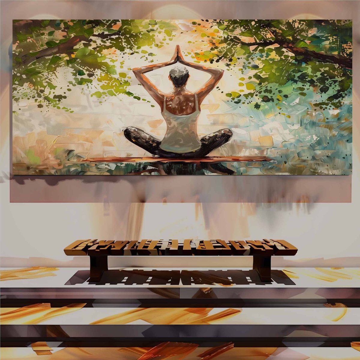 Yoga: Breathing with the Leaves Canvas Wall Painting (36 x 24 Inches)