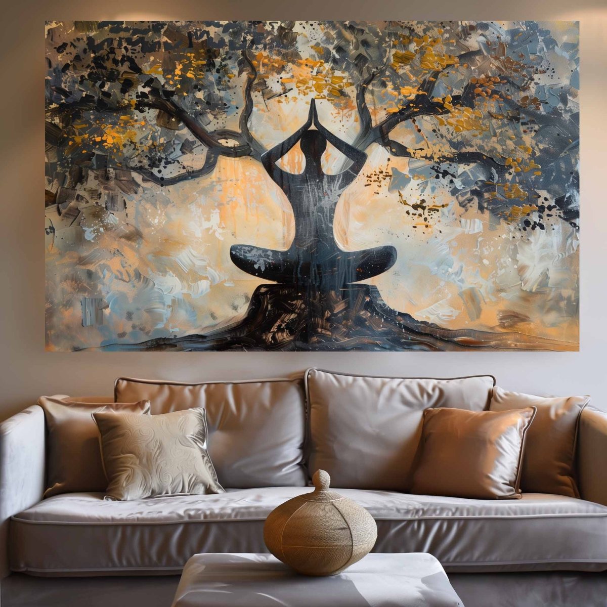 Yoga: Meditation by Moonlight Canvas Wall Painting (36 x 24 Inches)