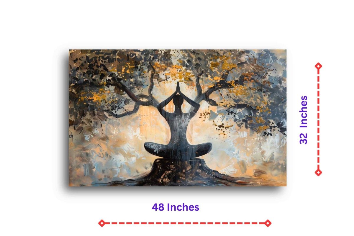 Yoga: Meditation by Moonlight Canvas Wall Painting (36 x 24 Inches)