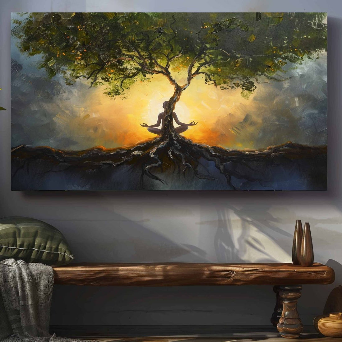 Yoga: Rooted in Stillness Canvas Wall Painting (36 x 24 Inches)