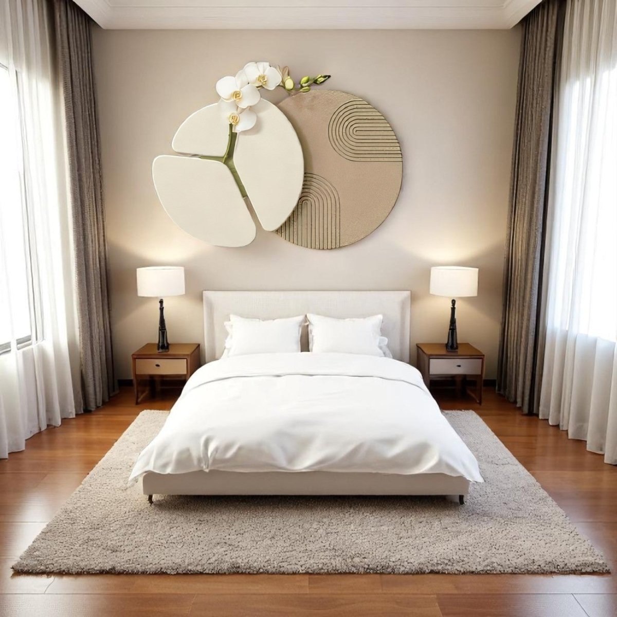 Zen - Inspired Orchid & Sand Garden Wall Decor (60 x 90 CM)