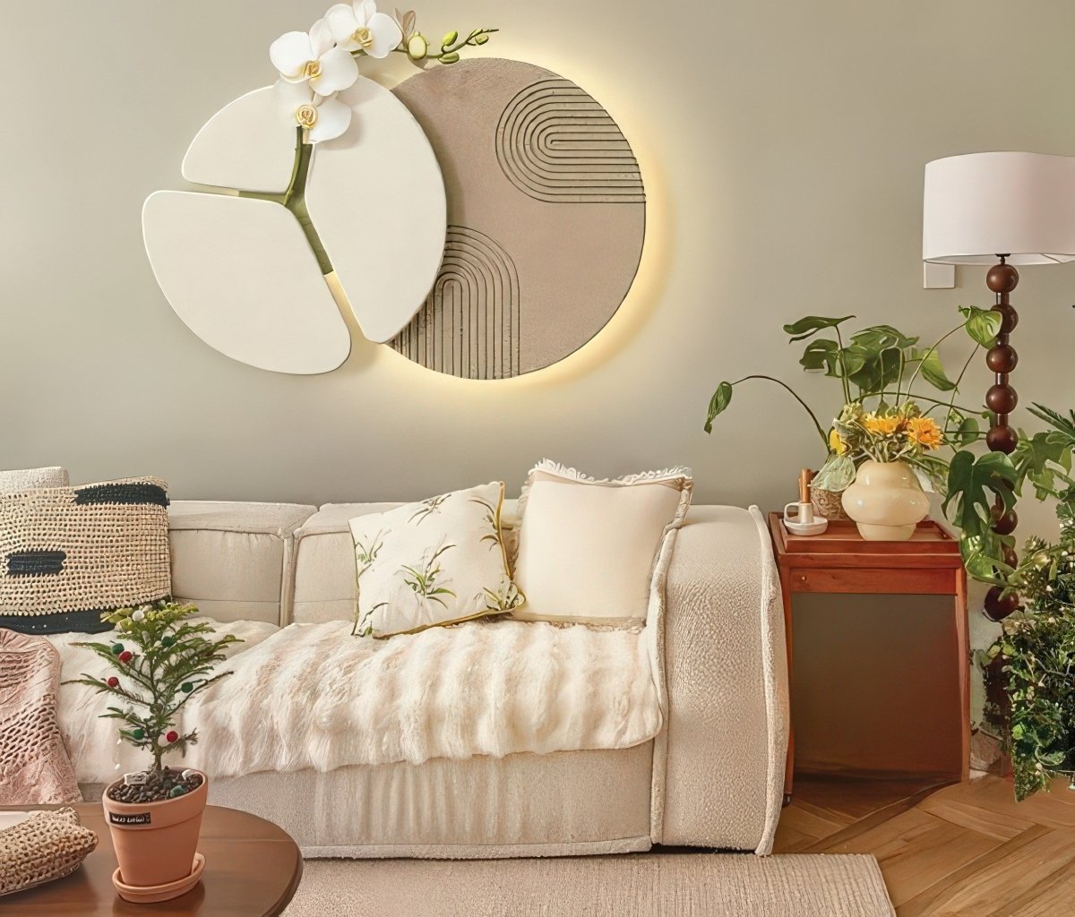 Zen - Inspired Orchid & Sand Garden Wall Decor (60 x 90 CM)