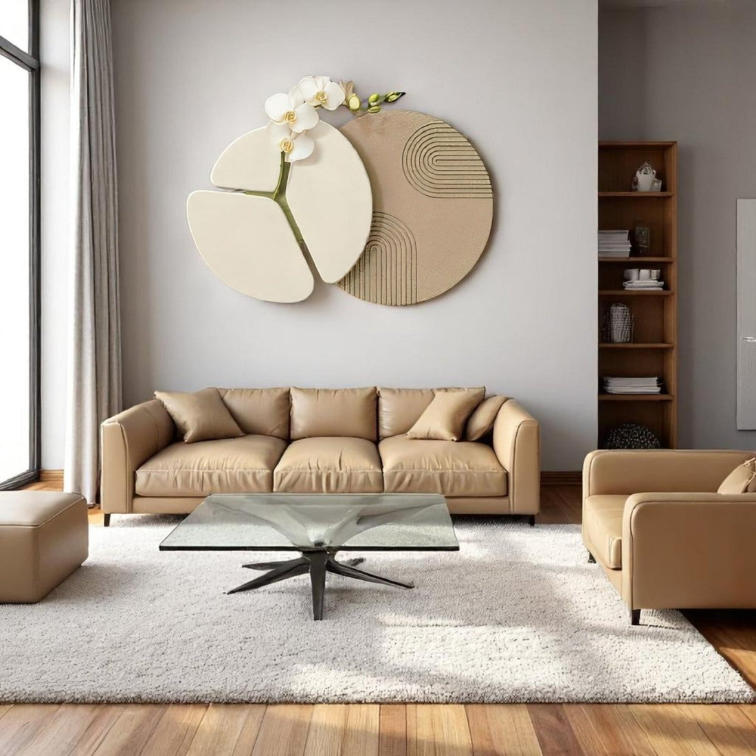 Zen - Inspired Orchid & Sand Garden Wall Decor (60 x 90 CM)