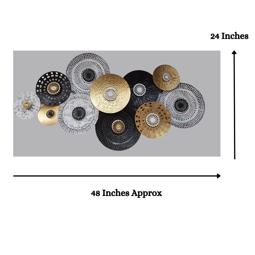 11 Iron Circles Abstract Metal Wall Art (48 x 24 Inches)