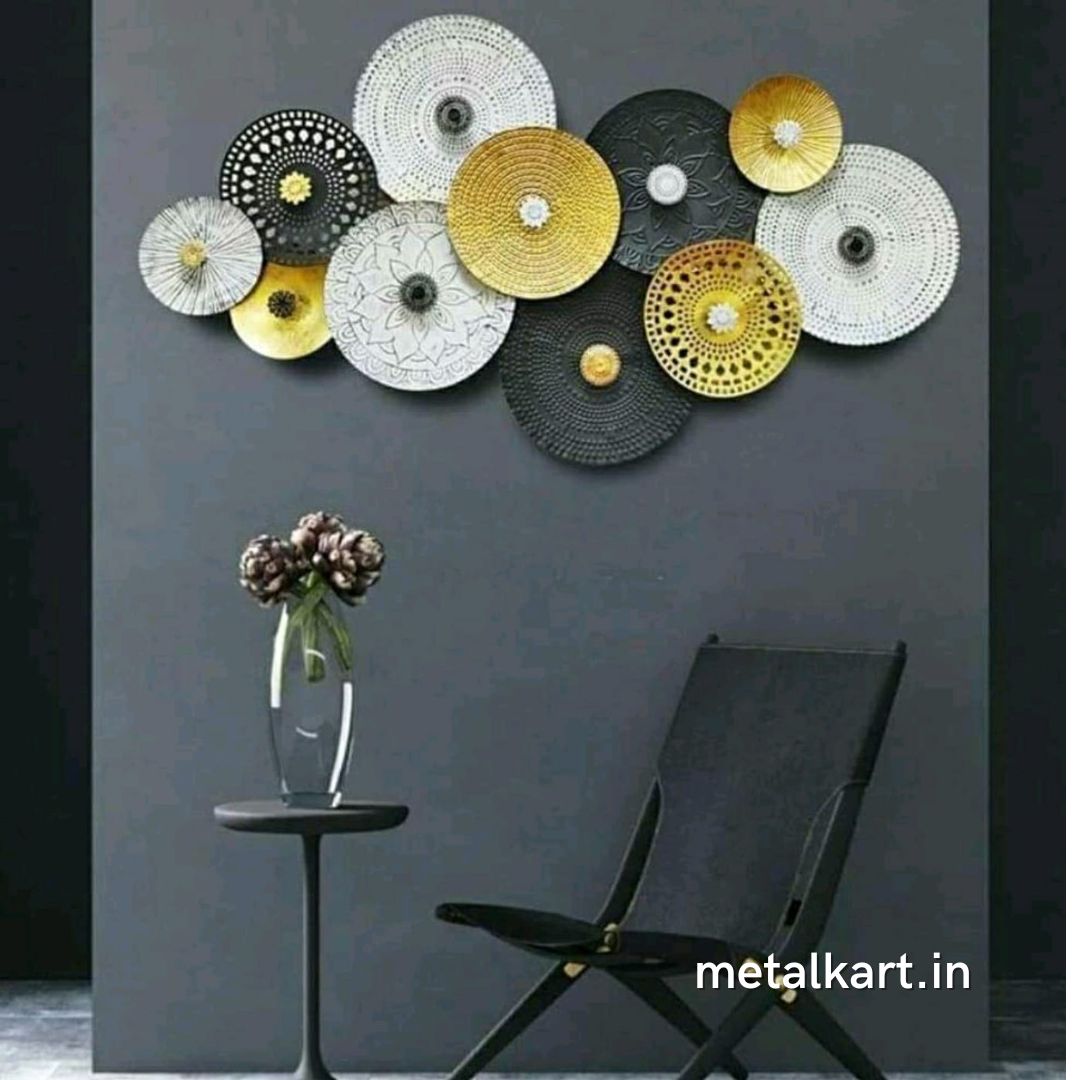 11 Iron Circles Abstract Metal Wall Art (48 x 24 Inches)