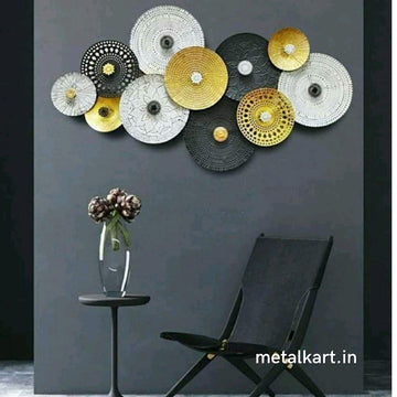 11 Iron Circles Abstract Metal Wall Art (48 x 24 Inches)