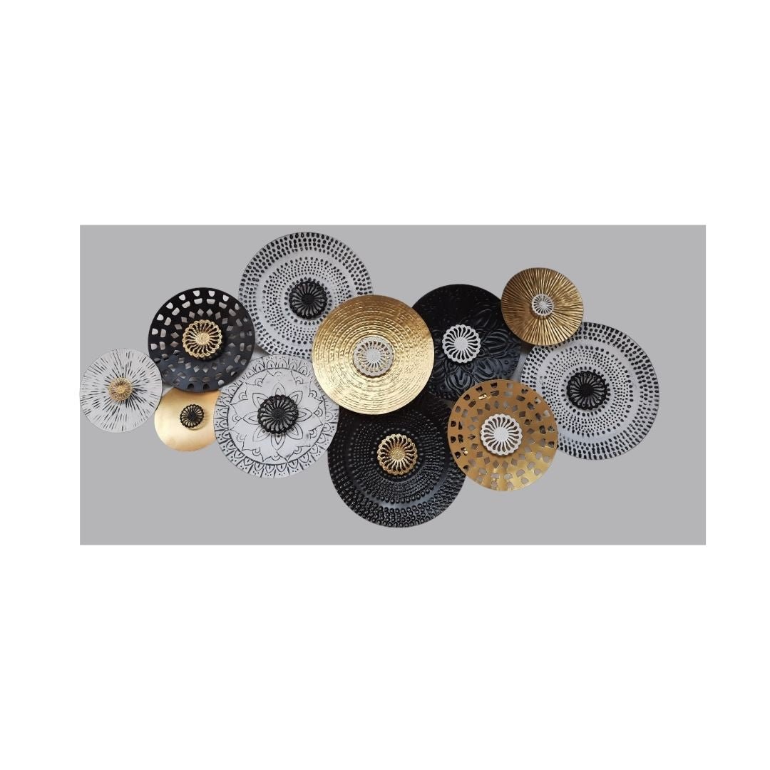 11 Iron Circles Abstract Metal Wall Art (48 x 24 Inches)