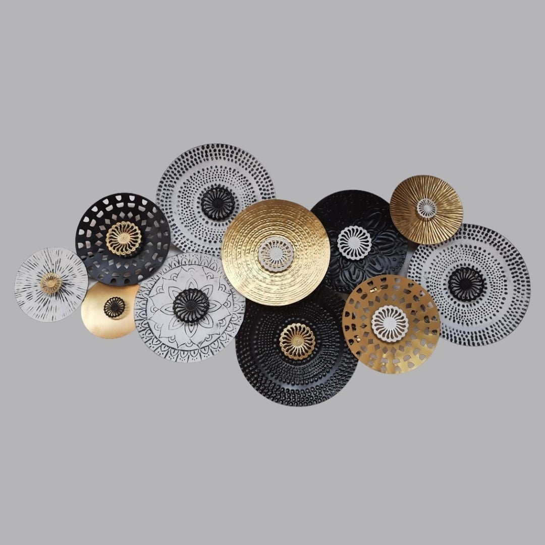 11 Iron Circles Abstract Metal Wall Art (48 x 24 Inches)