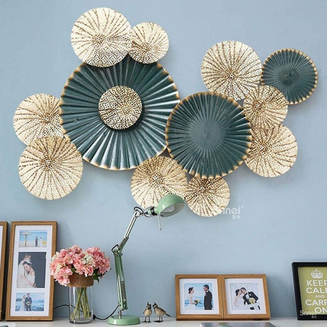 12 round metallic plates modern wall accent (50 x 27 Inches)