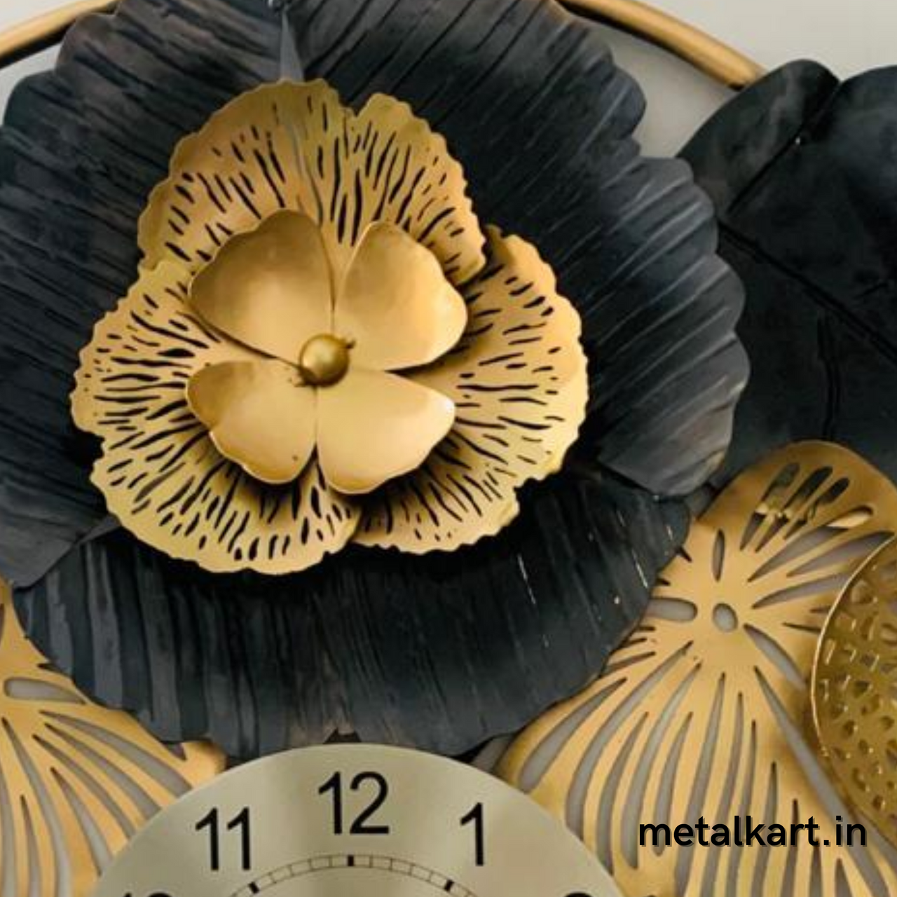 Metallic Ring Exotic Flower Leaf Wall Clock (30 x 28 Inches approx)