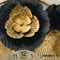 Thumbnail for Metallic Ring Exotic Flower Leaf Wall Clock (30 x 28 Inches approx)