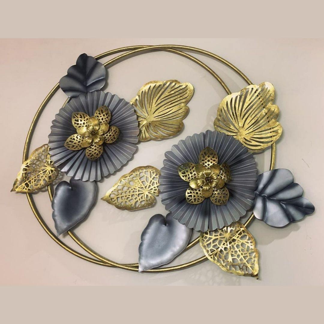 Double Ring Metal Wall Flower Art (40 Inch Diameter)