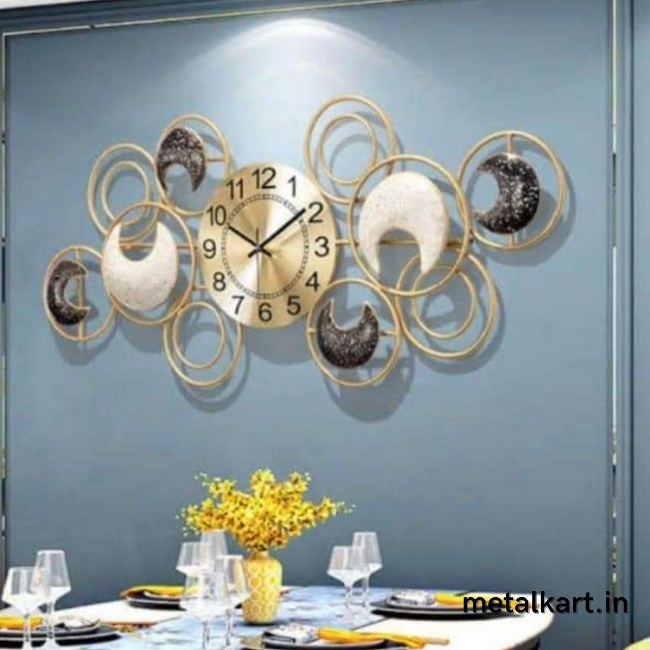 6 Moons Designer Wall Clock (47 x 22.5 Inches Approx)