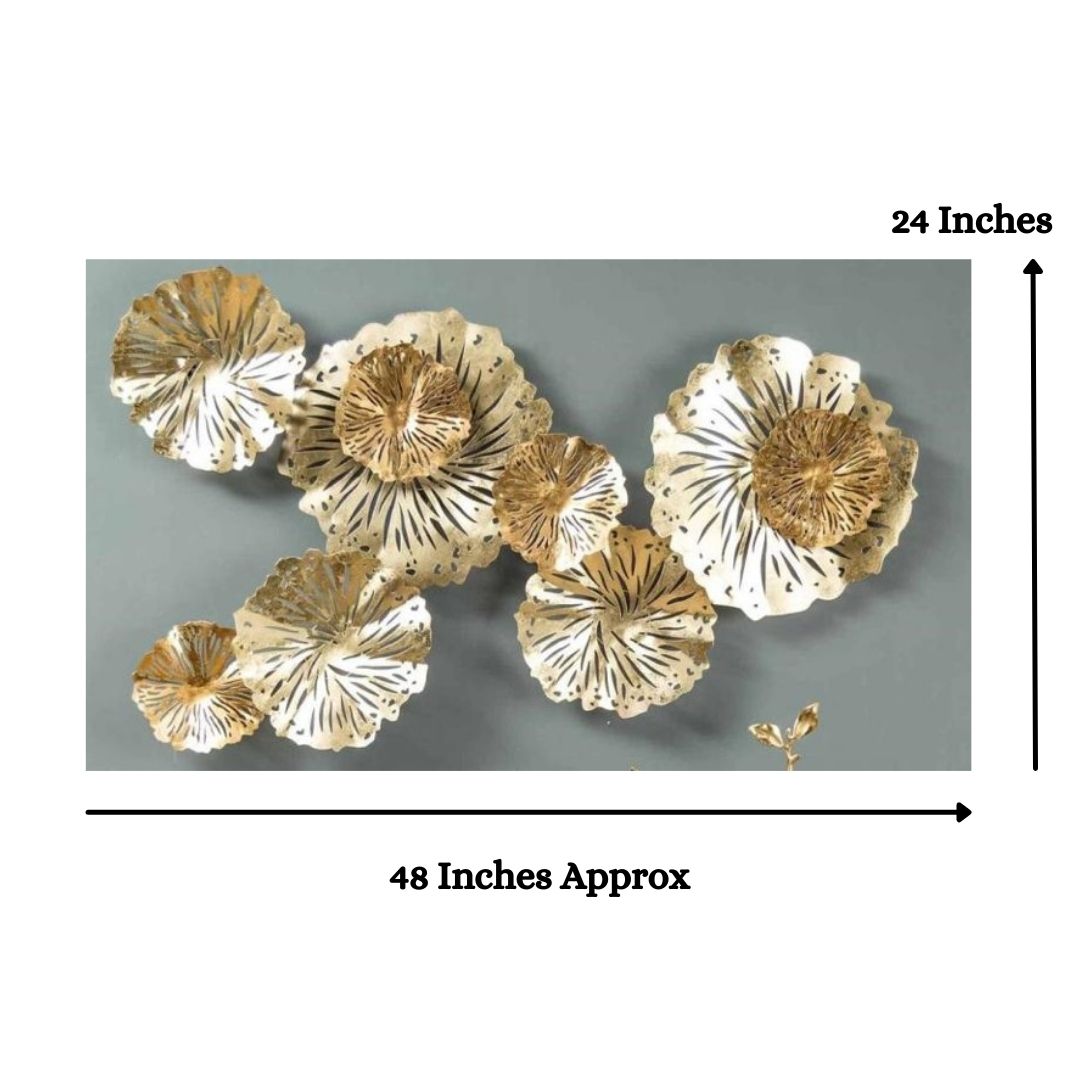 Premium Rosette Golden Color Metal Wall Art (48 x 24 Inches)