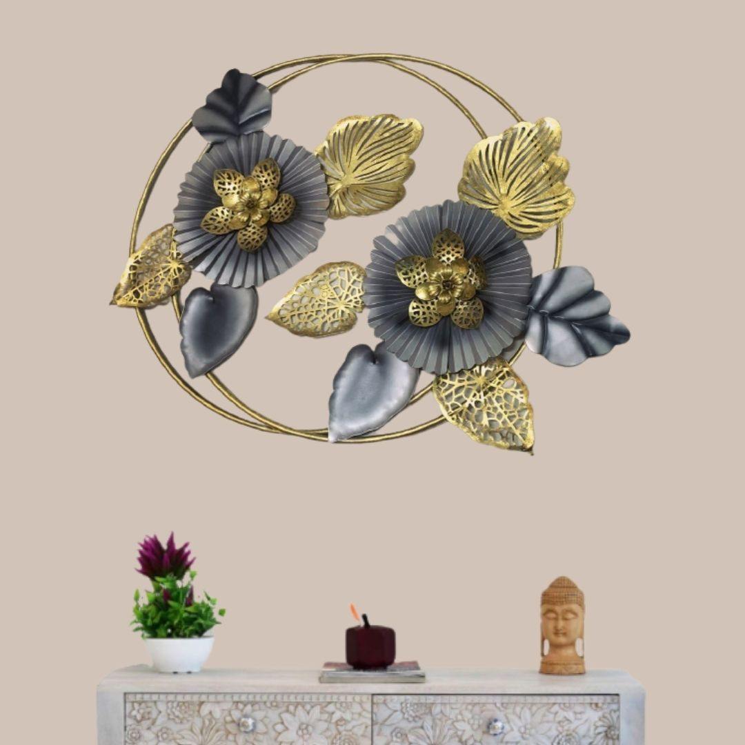 Double Ring Metal Wall Flower Art (40 Inch Diameter)