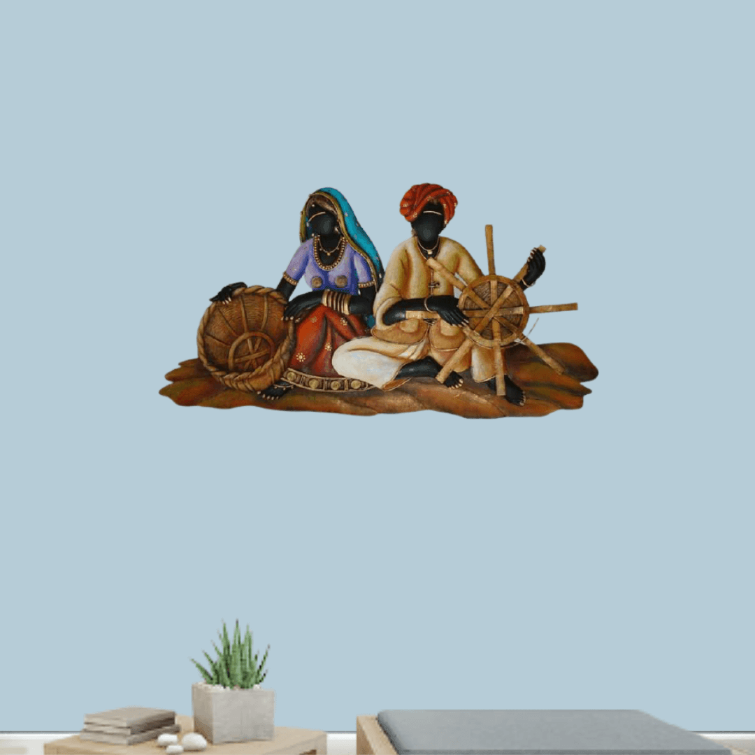 Metallic Wall Art Village Life - Handicrafts (24 * 13 Inches)