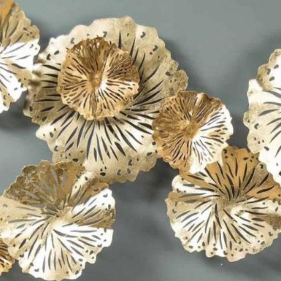 Premium Rosette Golden Color Metal Wall Art (48 x 24 Inches)