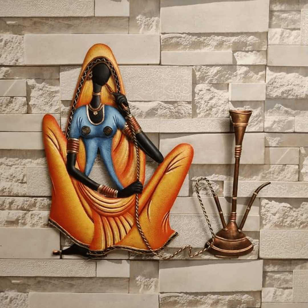 Metallic Wall Art Village life - Hukka (24 * 22 Inches)