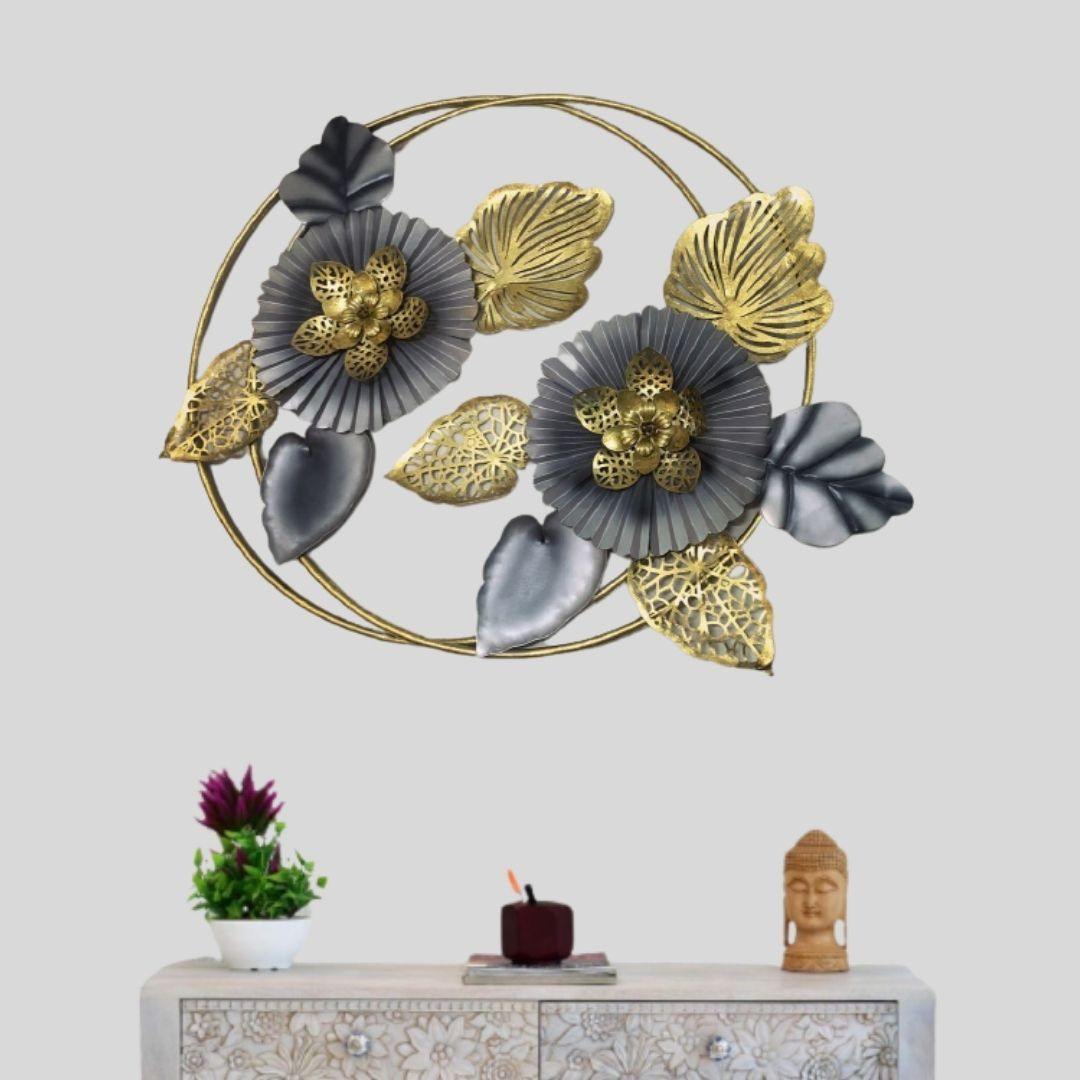 Double Ring Metal Wall Flower Art (40 Inch Diameter)