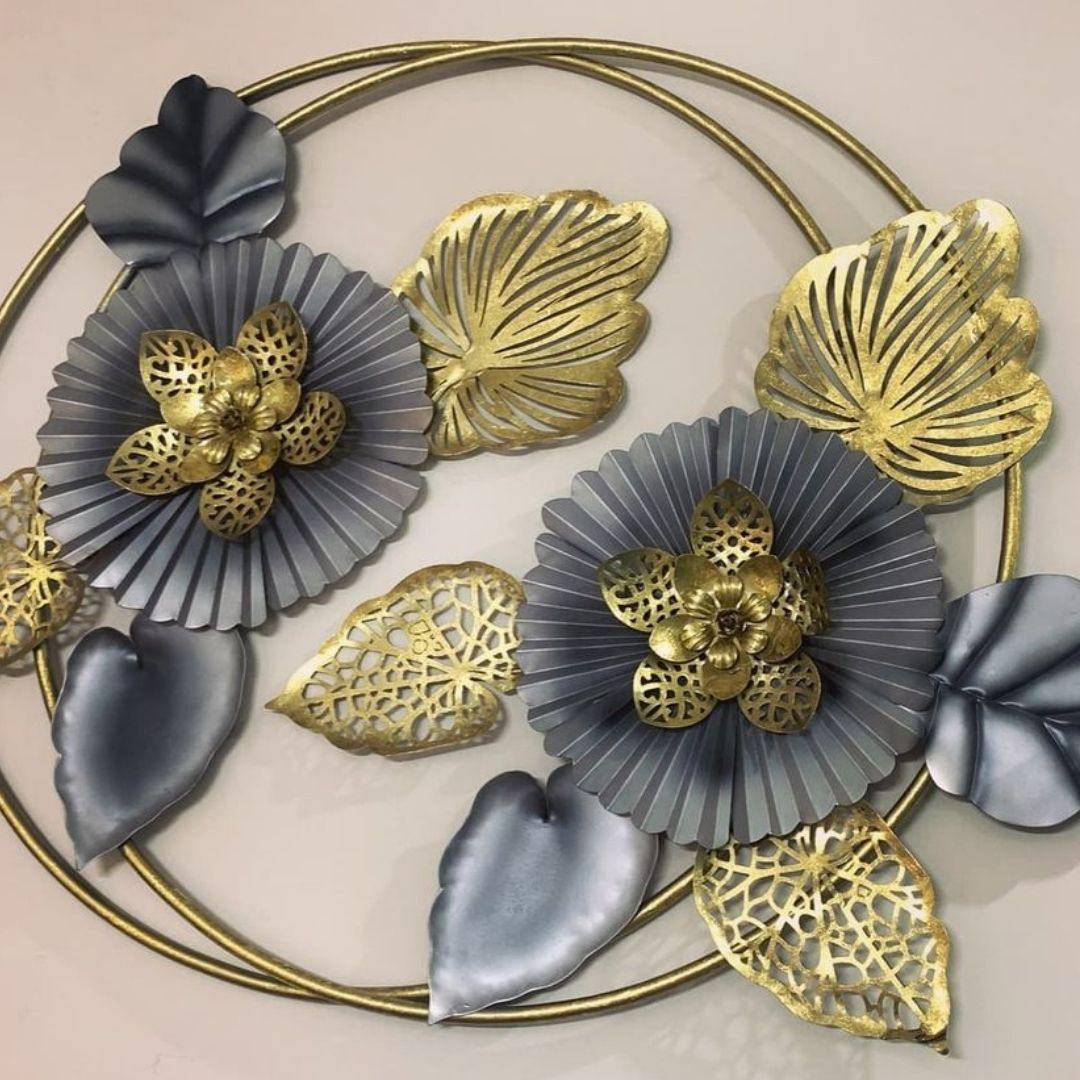 Double Ring Metal Wall Flower Art (40 Inch Diameter)