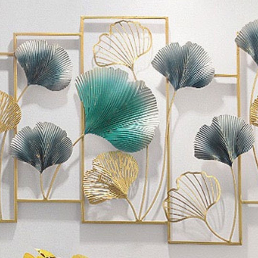 7 Adjoining Framed Metallic Leaves Wall Art (48 x 21 Inches)