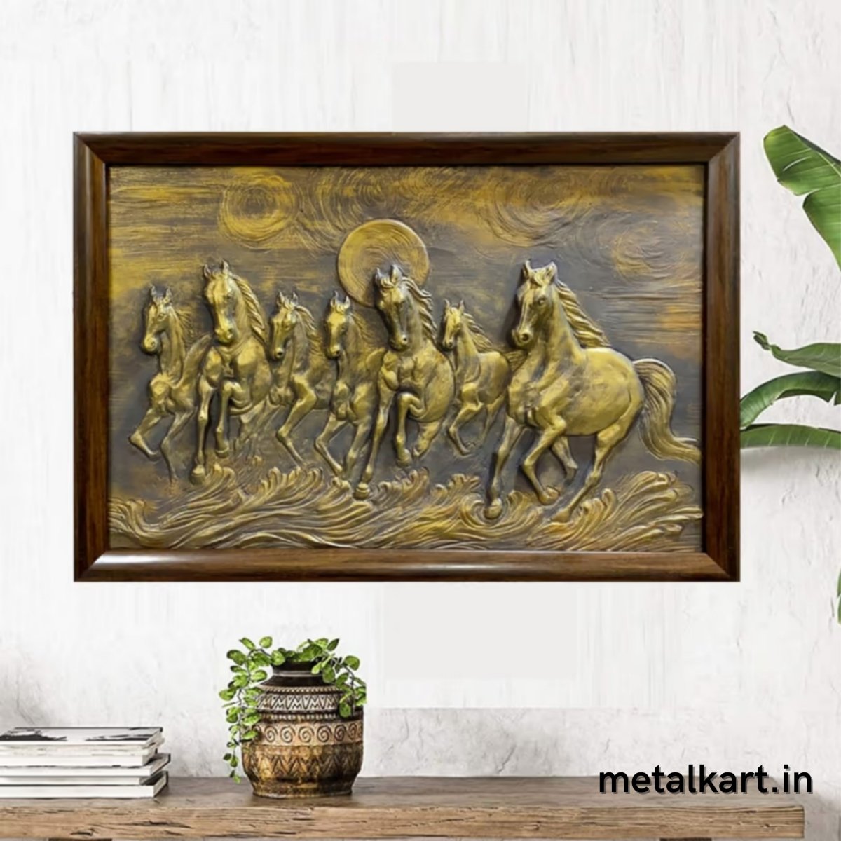7 Horse with Sun Fibre 3D Wall Art (36 x 24 Inches)