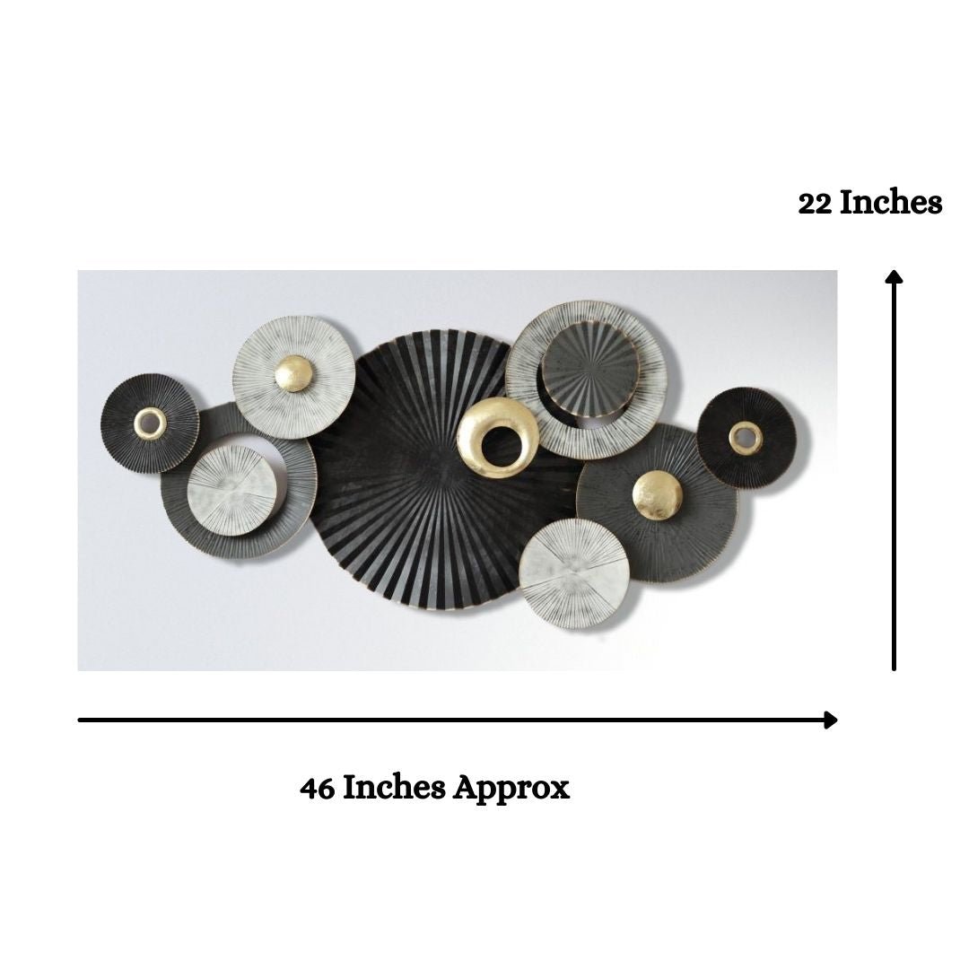 8 Circles Black and Grey Premium metal wall art (46 x 22 Inches)