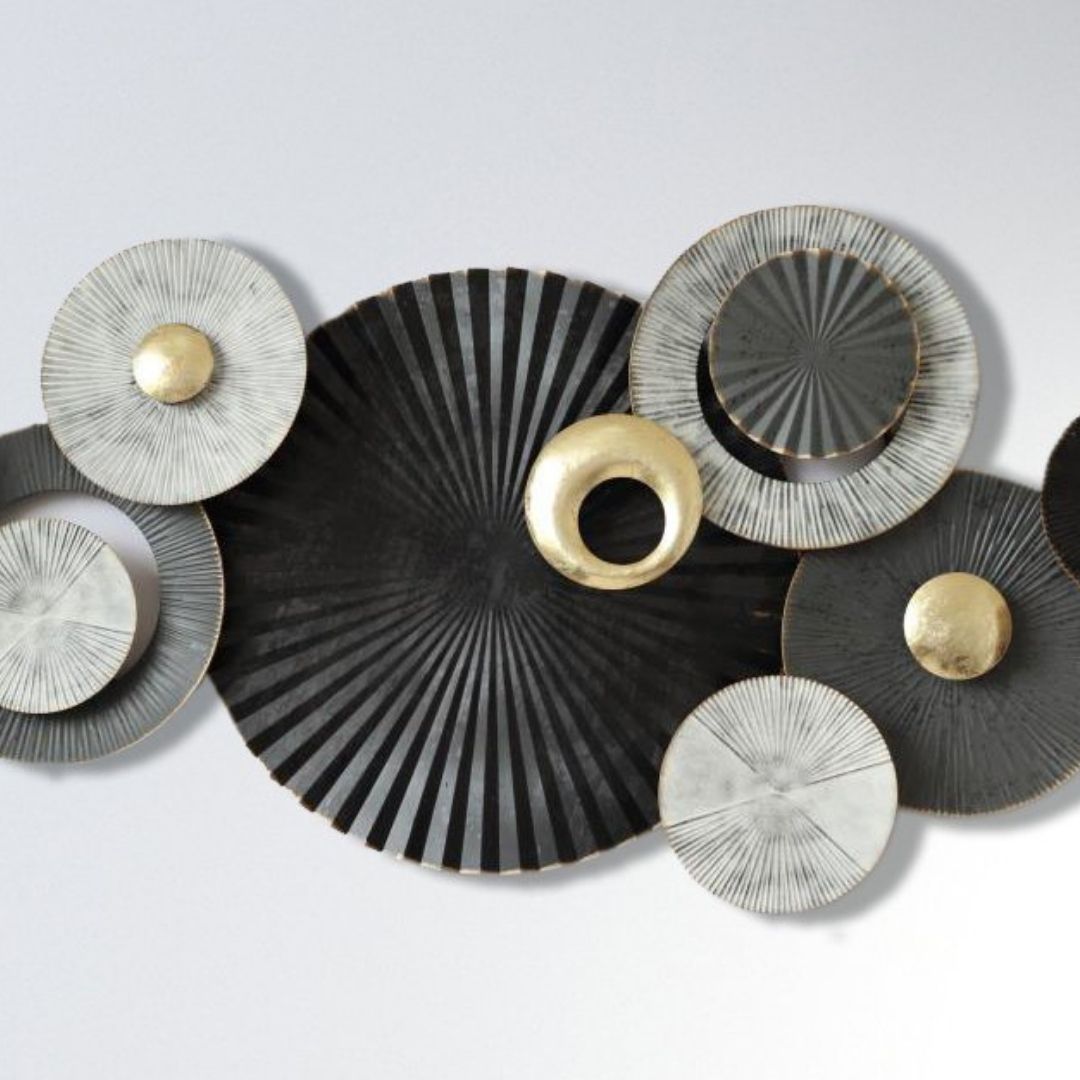 8 Circles Black and Grey Premium metal wall art (46 x 22 Inches)