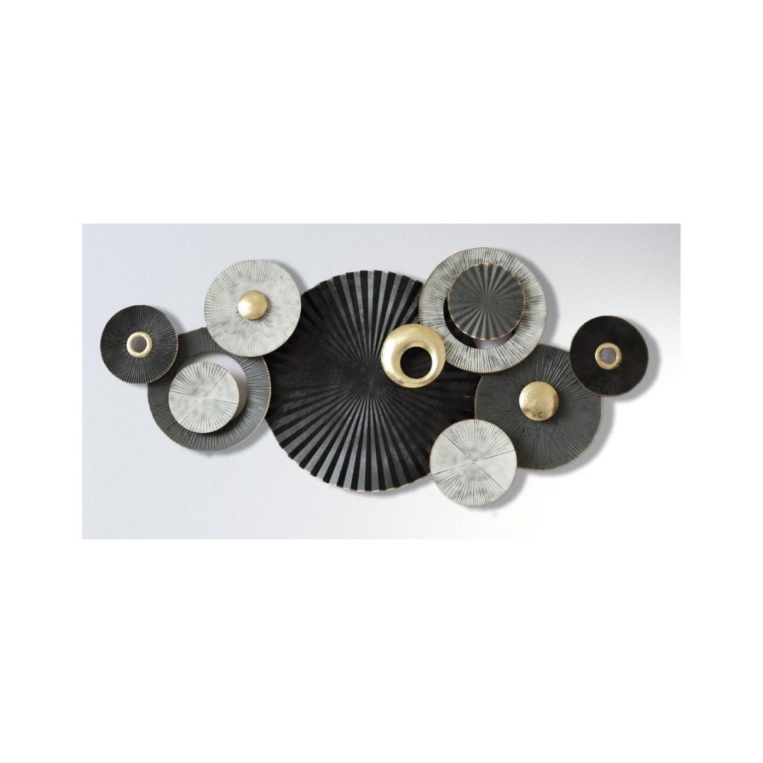 8 Circles Black and Grey Premium metal wall art (46 x 22 Inches)