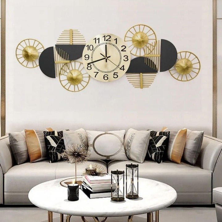 8 Circles Metallic Wall art with clock (48 x 20 Inches)