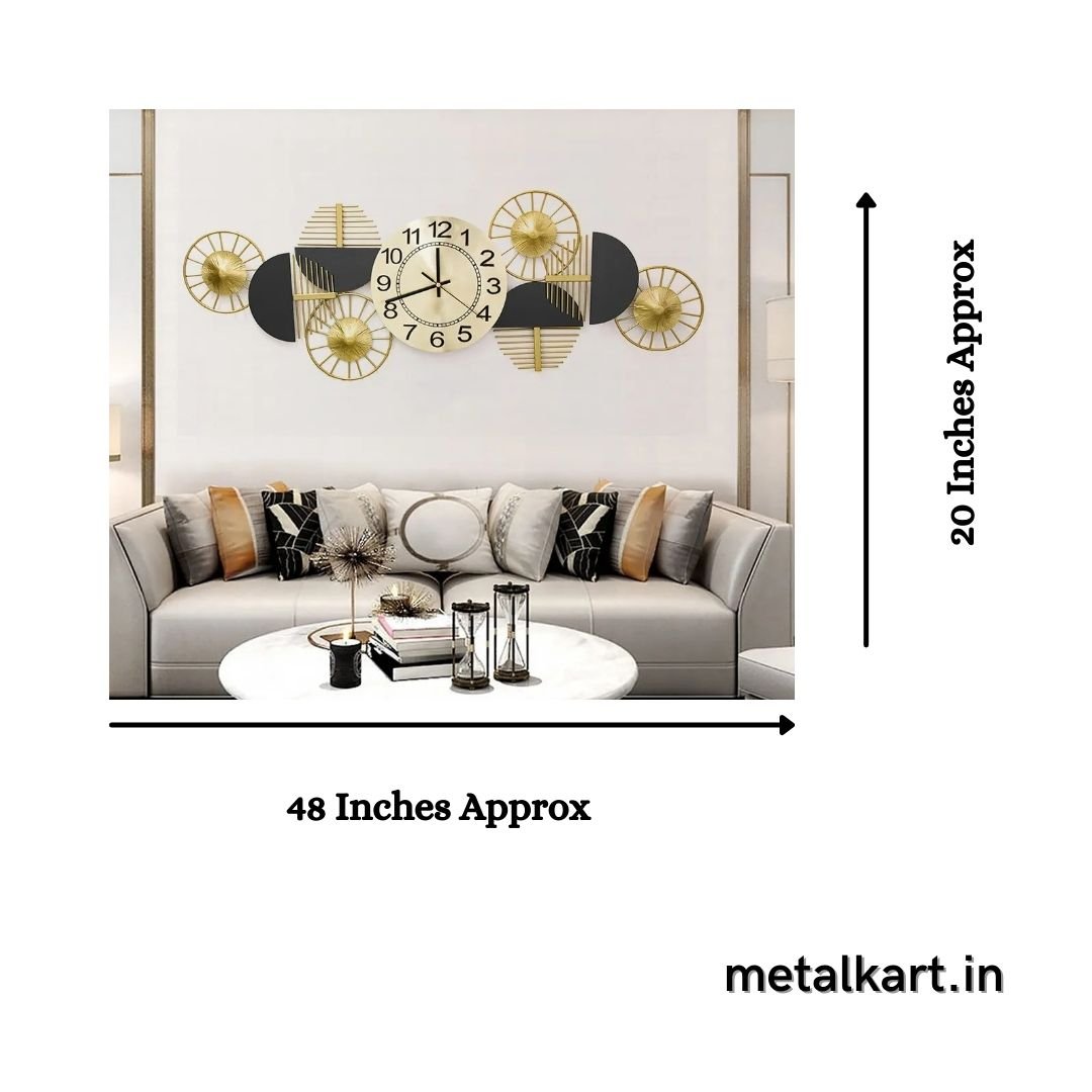 8 Circles Metallic Wall art with clock (48 x 20 Inches)