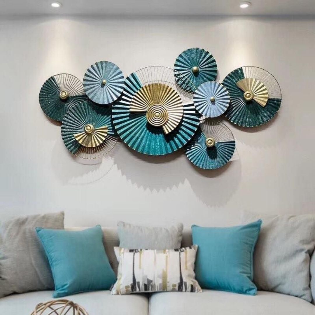 8 Metallic Circles Multipattern wall art (48 x 24 Inches)