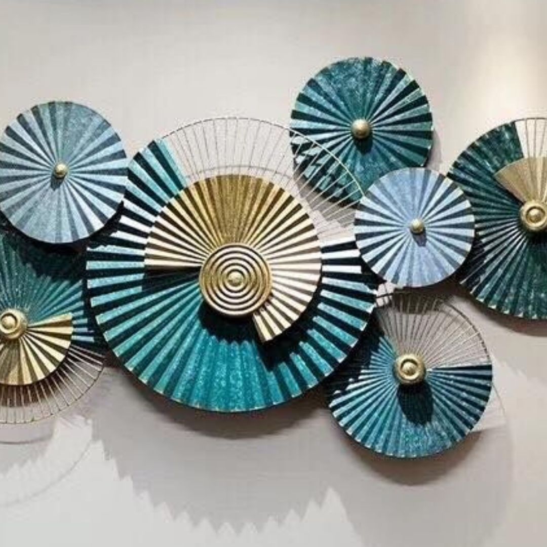 8 Metallic Circles Multipattern wall art (48 x 24 Inches)