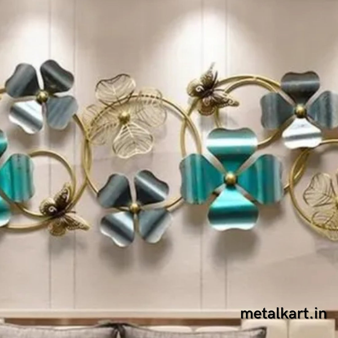 8 Metallic Circles with Clover Flowers and Butterfly (72.5 x 23.5 Inches)