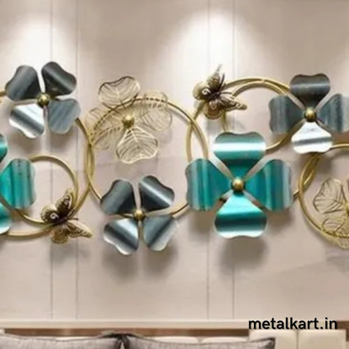 8 Metallic Circles with Clover Flowers and Butterfly (72.5 x 23.5 Inches)