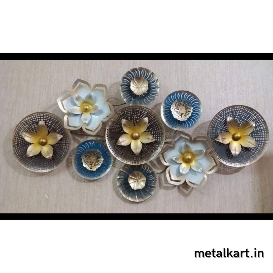 9 Flowery metallic circles wall hanging (49 x 26 Inches)