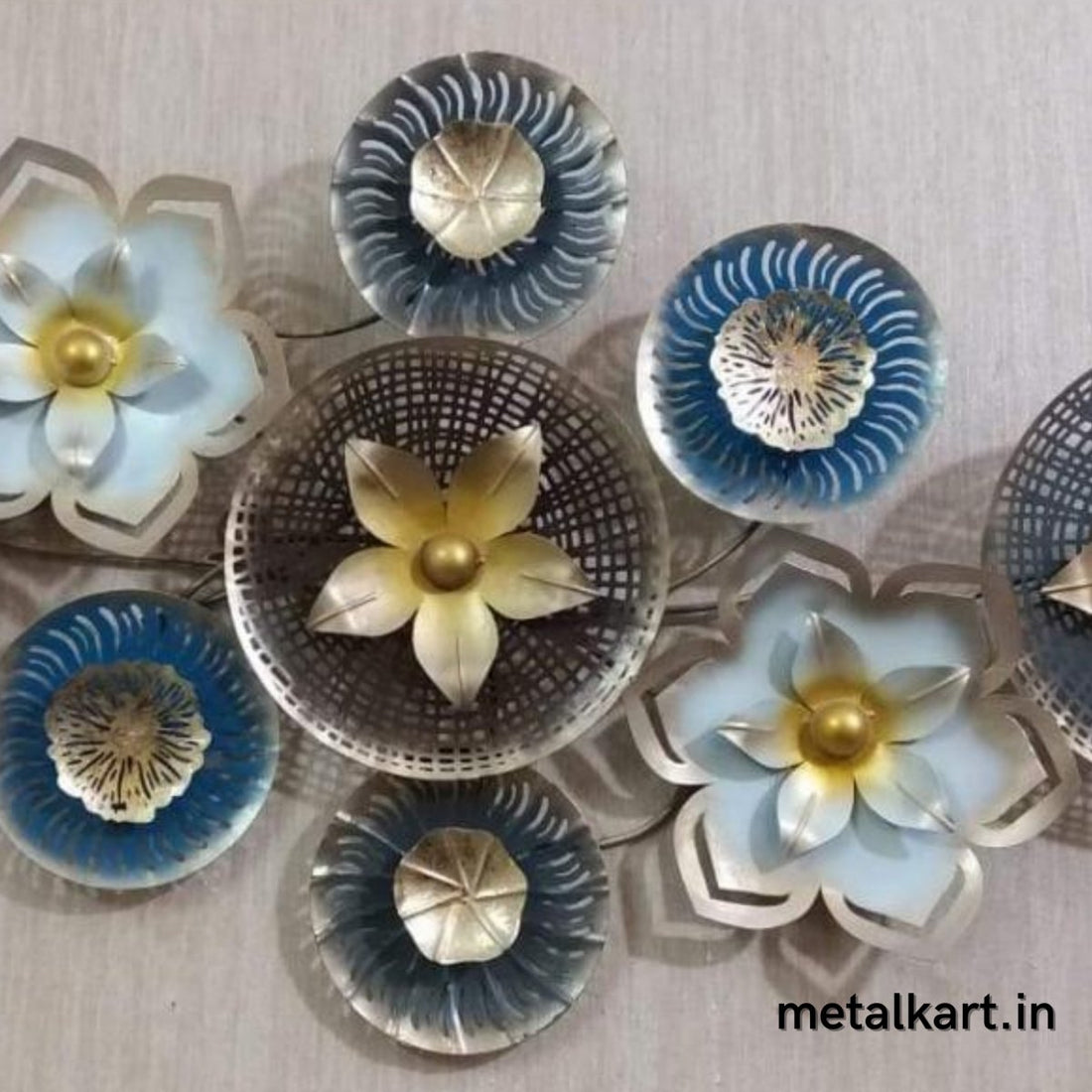 9 Flowery metallic circles wall hanging (49 x 26 Inches)