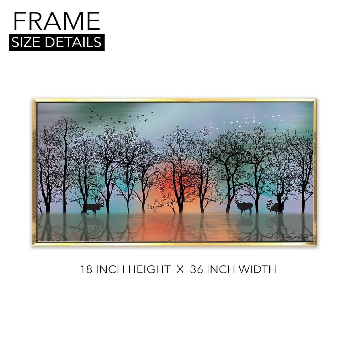 A Deerly Refuge in Woodland Framed Canvas Wall Art (36 x 18 Inches)