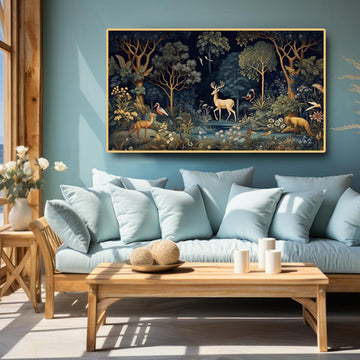 A Night Assembly at Jungle Canvas Painting with Blossoming night Flowers (48x24 Inches)