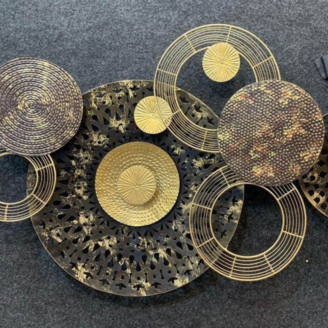 Abstract Metal Art Circles Wall Art (48 x 24 Inches)