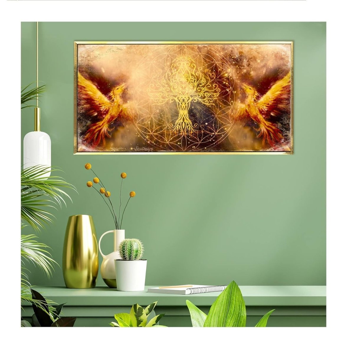 Ashes to Rebirth phoenix Framed Canvas Art (36 x 18 Inches)