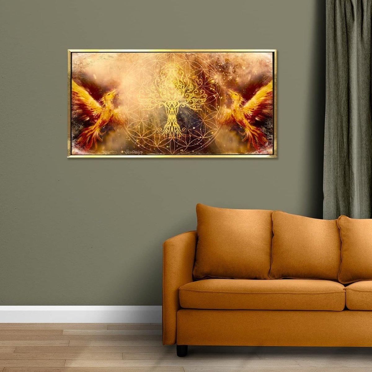 Ashes to Rebirth phoenix Framed Canvas Art (36 x 18 Inches)
