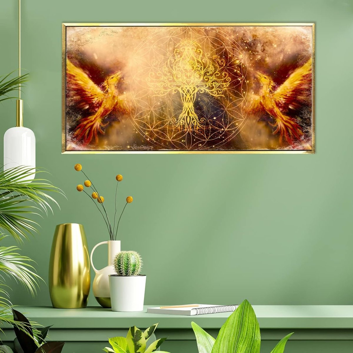 Ashes to Rebirth phoenix Framed Canvas Art (36 x 18 Inches)