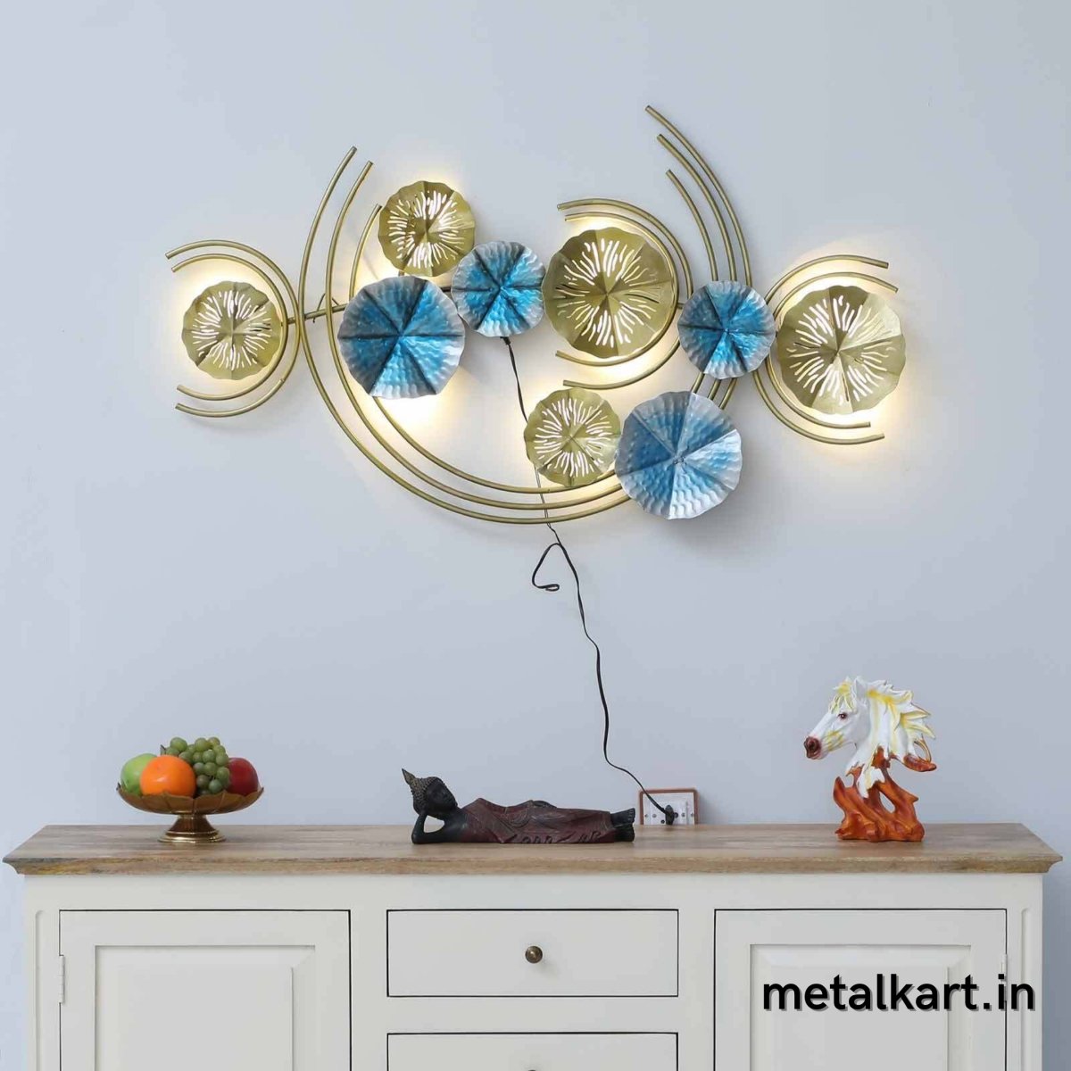 Backlit Half Moon with Metallic Plates (46 x 26 Inches)