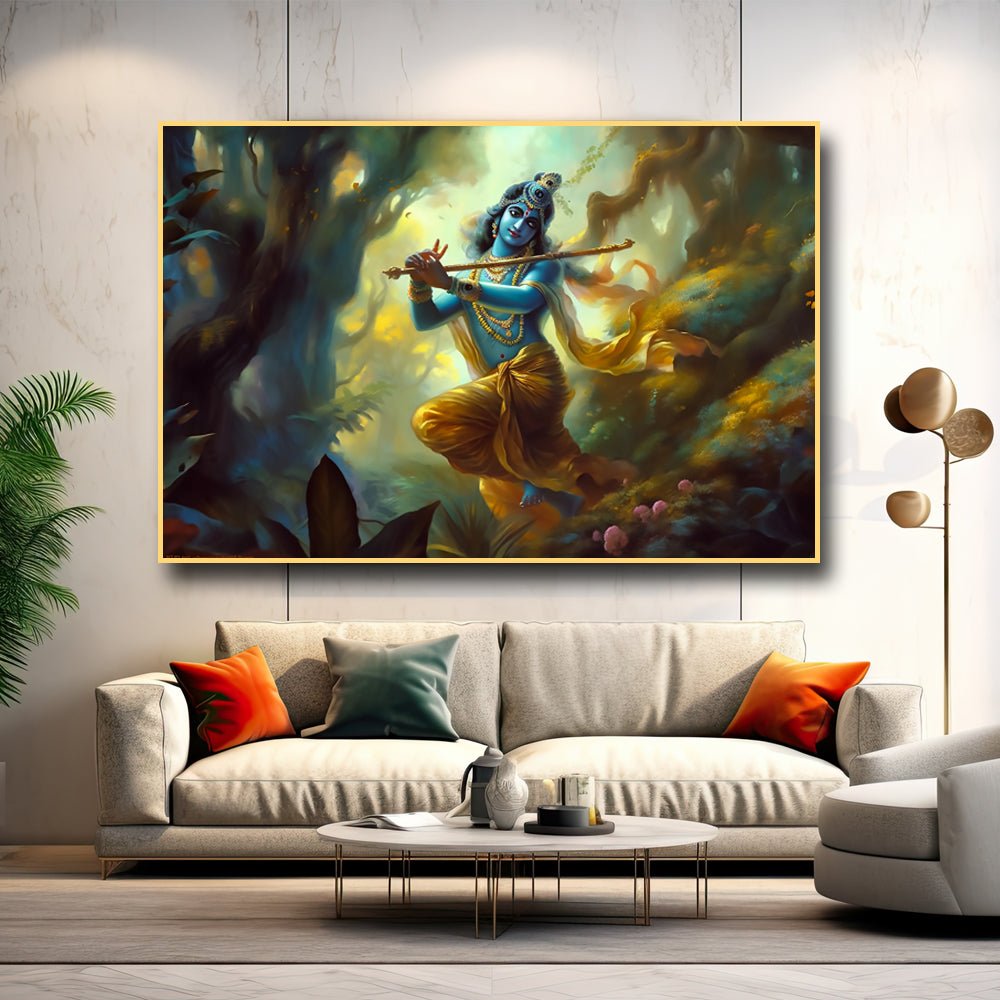 Bansariwala Lord Krishna Leela Canvas Painting (36 x 24 Inches)
