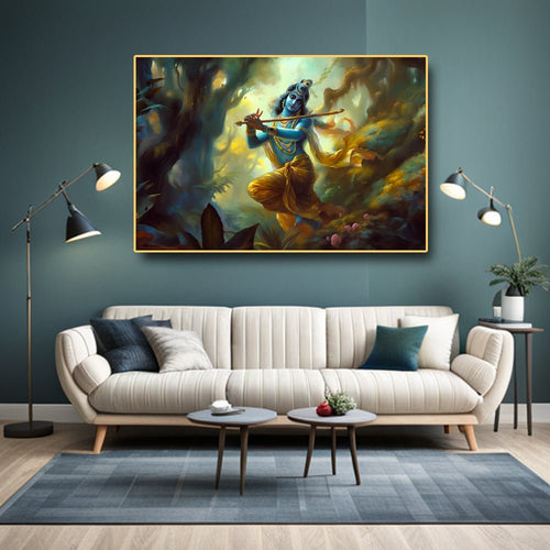Bansariwala Lord Krishna Leela Canvas Painting (36 x 24 Inches)