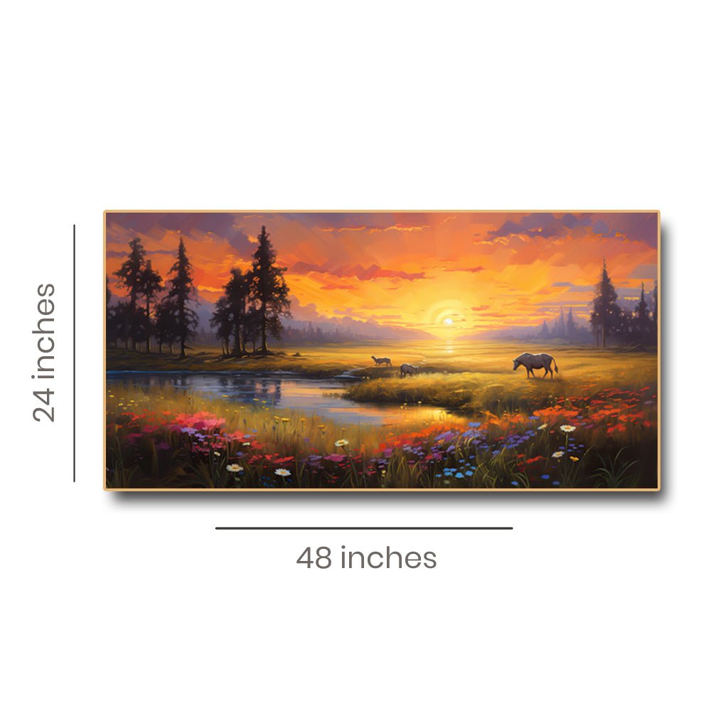 Beautiful Flowery Sunrise at the Meadows Canvas Wall Art (48 x 24 Inches)