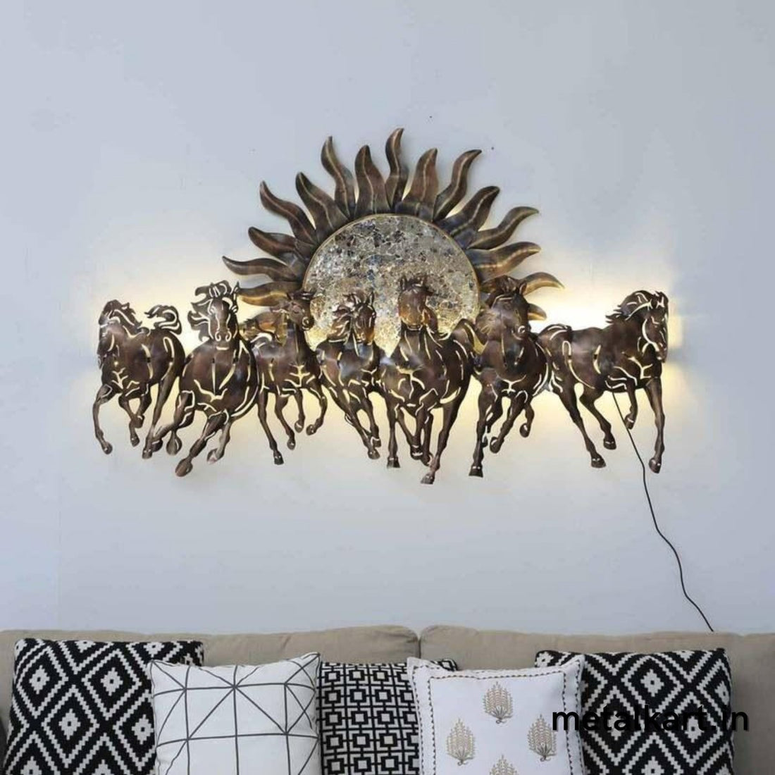 Big wall coverage Backlit 7 Horses with Sun (55 x 34 Inches)