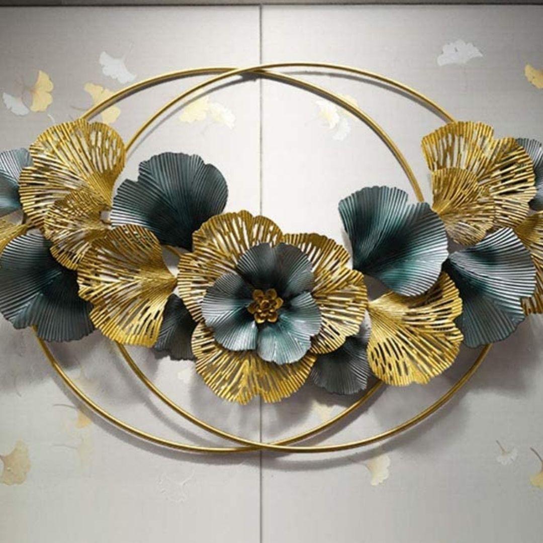 Blooming Flowers Metallic 2 Ring Wall Accent (48 x 30 Inches)
